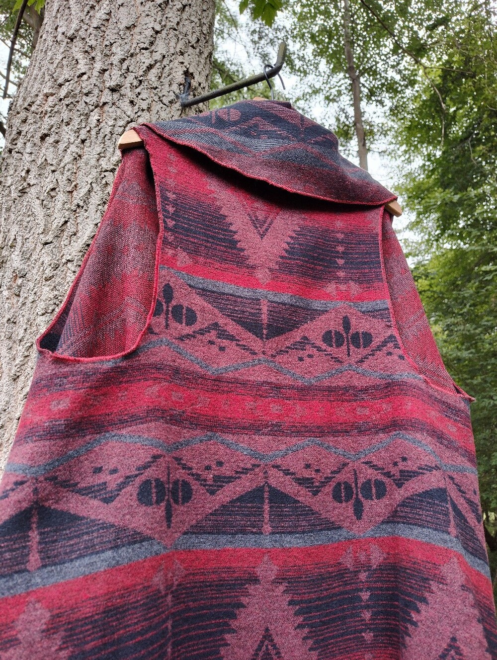 Dark Red Aztec Sleeveless Long Open Cardigan Sweater Soft Surroundings L/XL - Picture 6 of 10